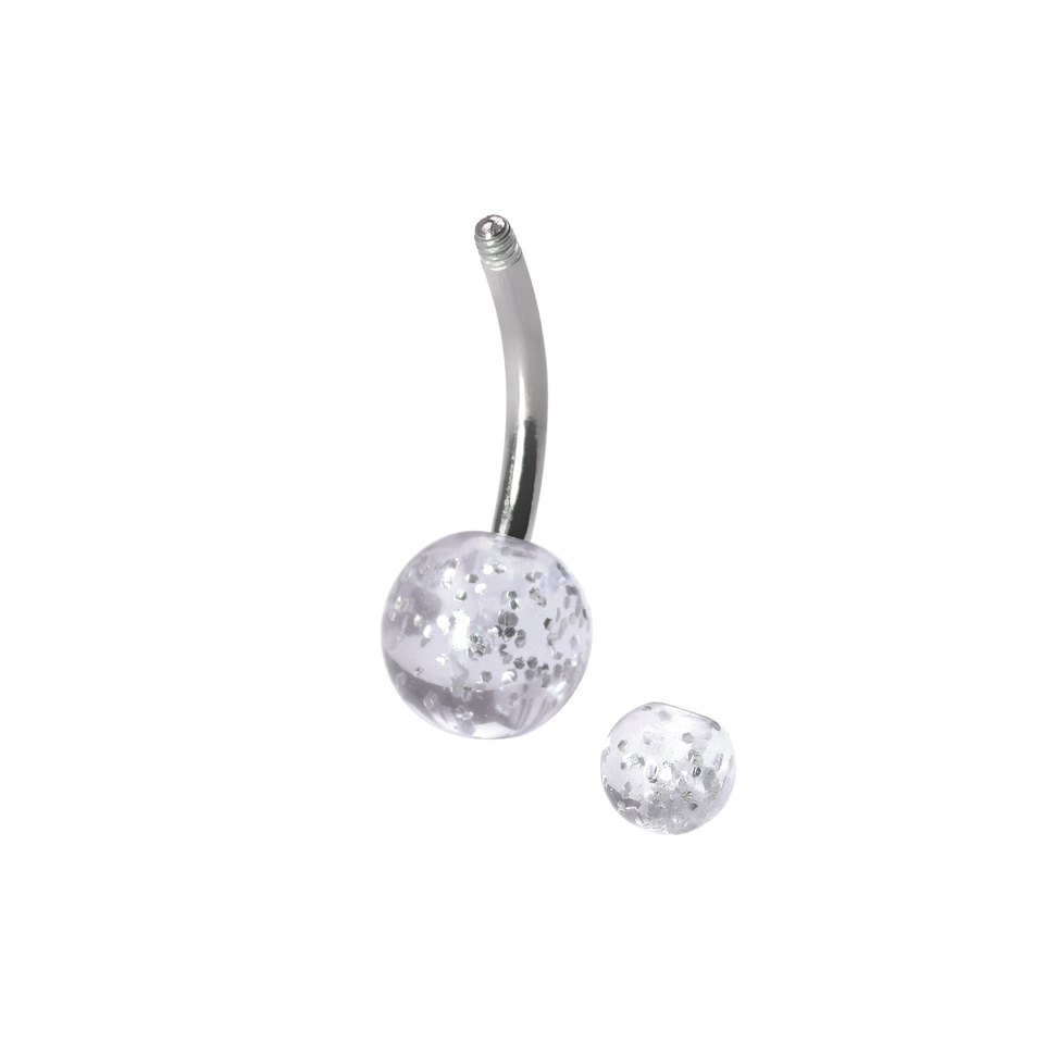 Barra per ombelico in titanio con sfere glitterate