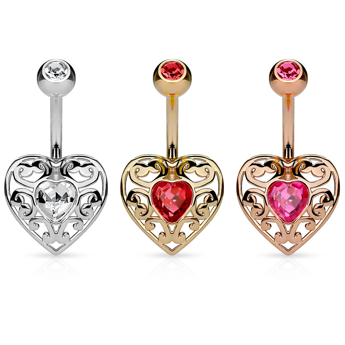 Piercing all'ombelico con ciondolo e pietra a cuore