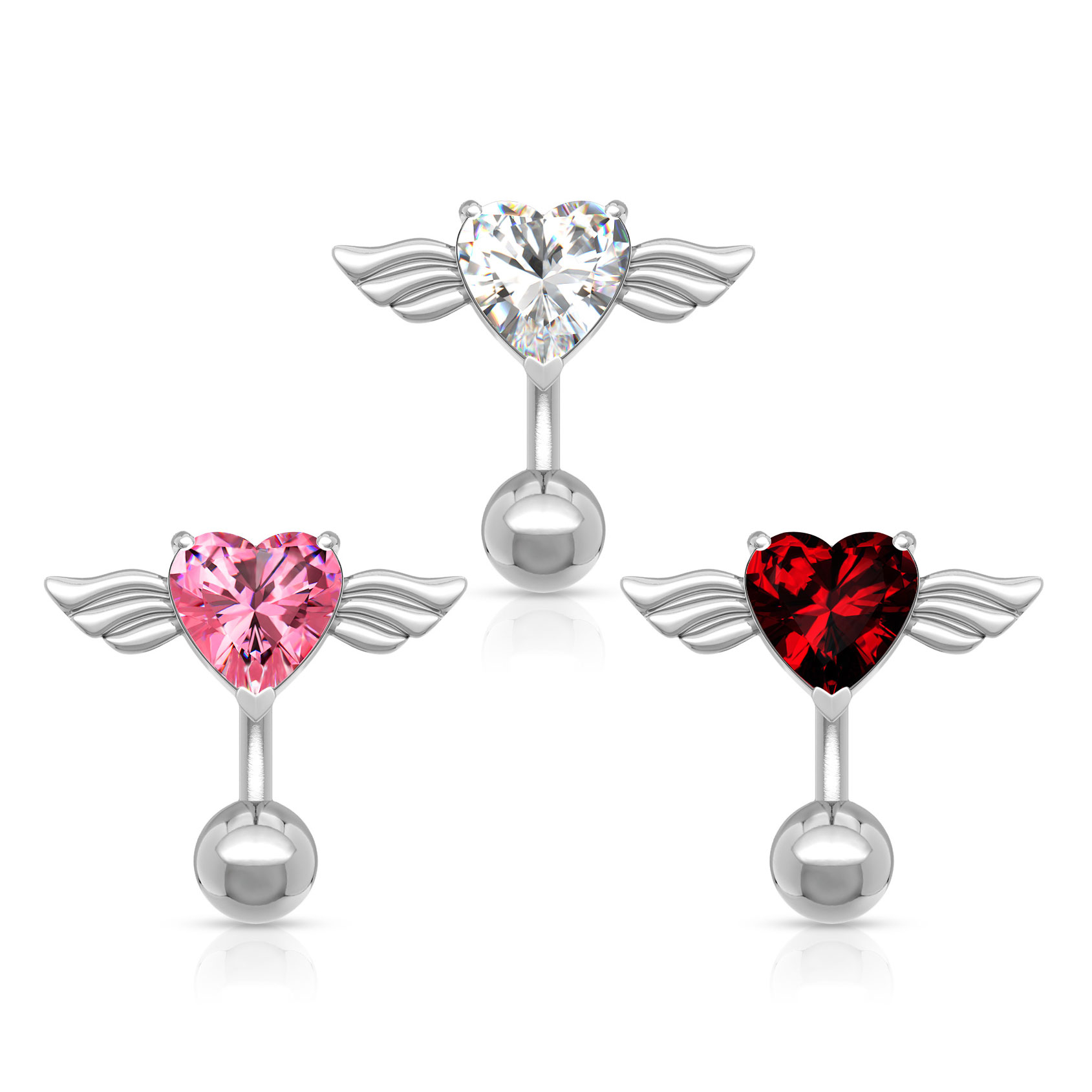 Piercing all'ombelico inverso con cuore e ali
