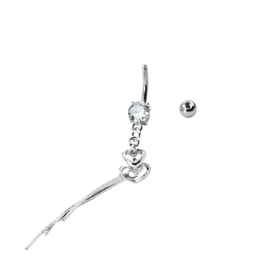 Piercing per l'ombelico con doppio cuore pendente e gemme