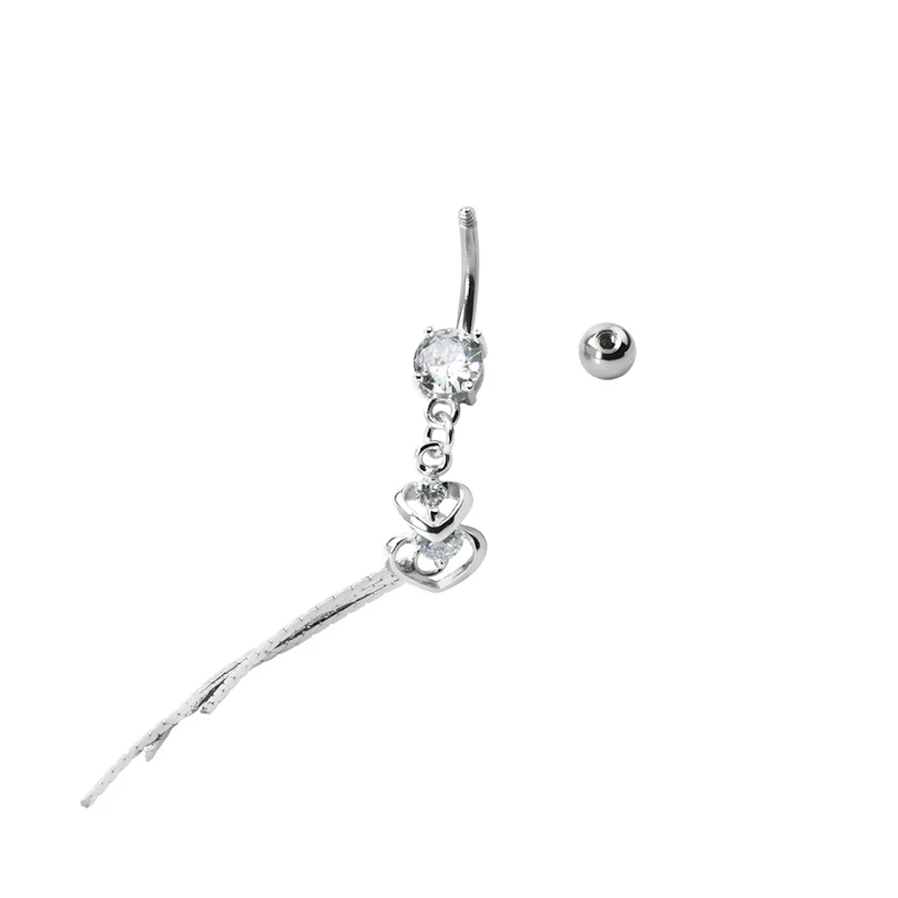 Piercing per l'ombelico con doppio cuore pendente e gemme