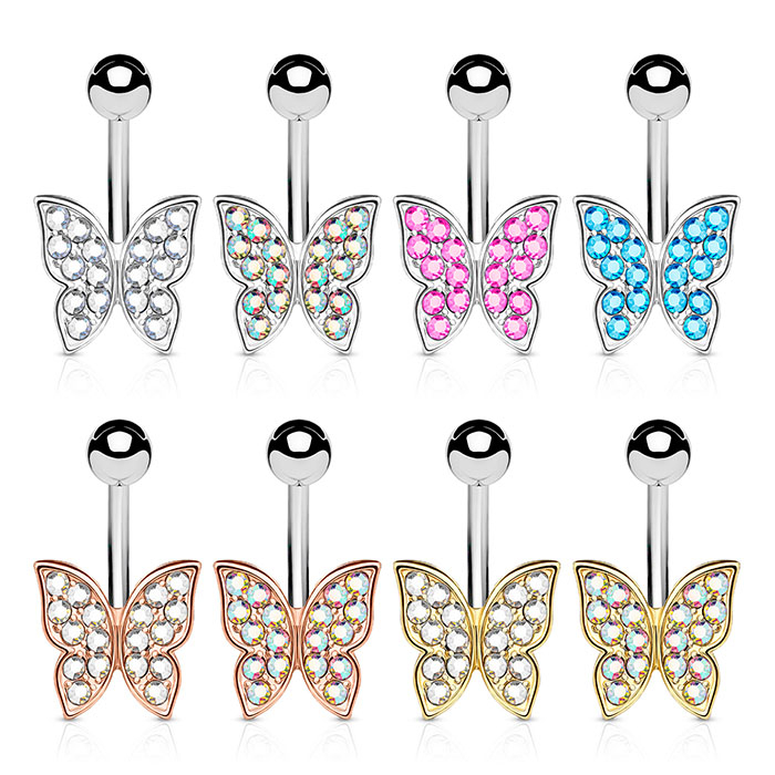 Piercing per l'ombelico a forma di farfalla con gemme colorate