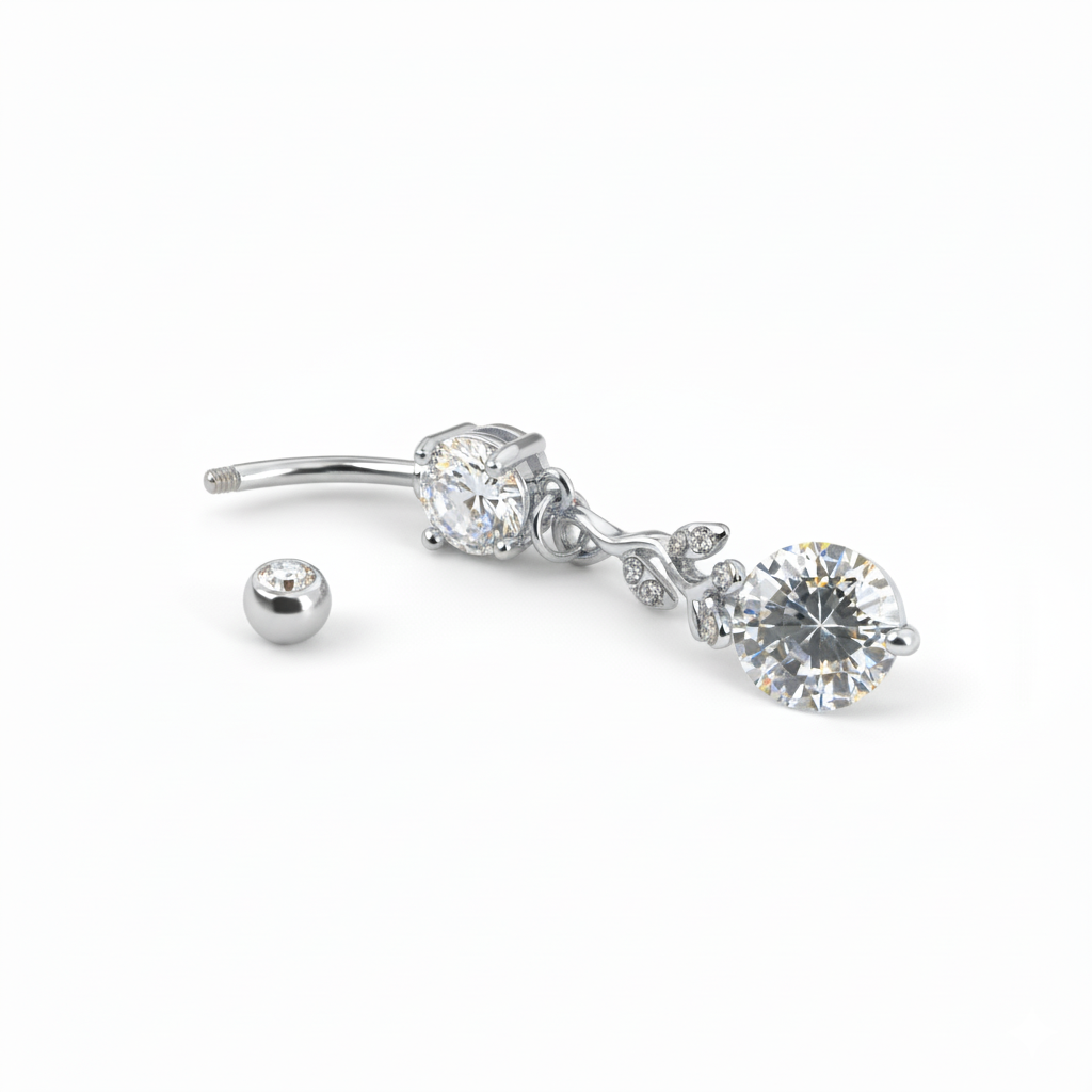 Piercing all'ombelico con pendente e pietre ramificate