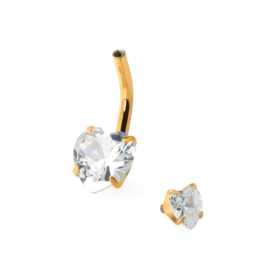 Piercing all'ombelico con cuore e filettatura interna