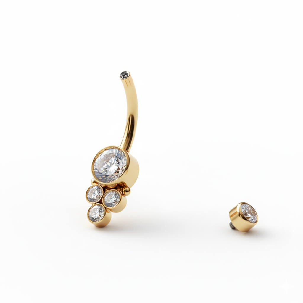 Barra per ombelico in titanio con filettatura interna e pietre a grappolo