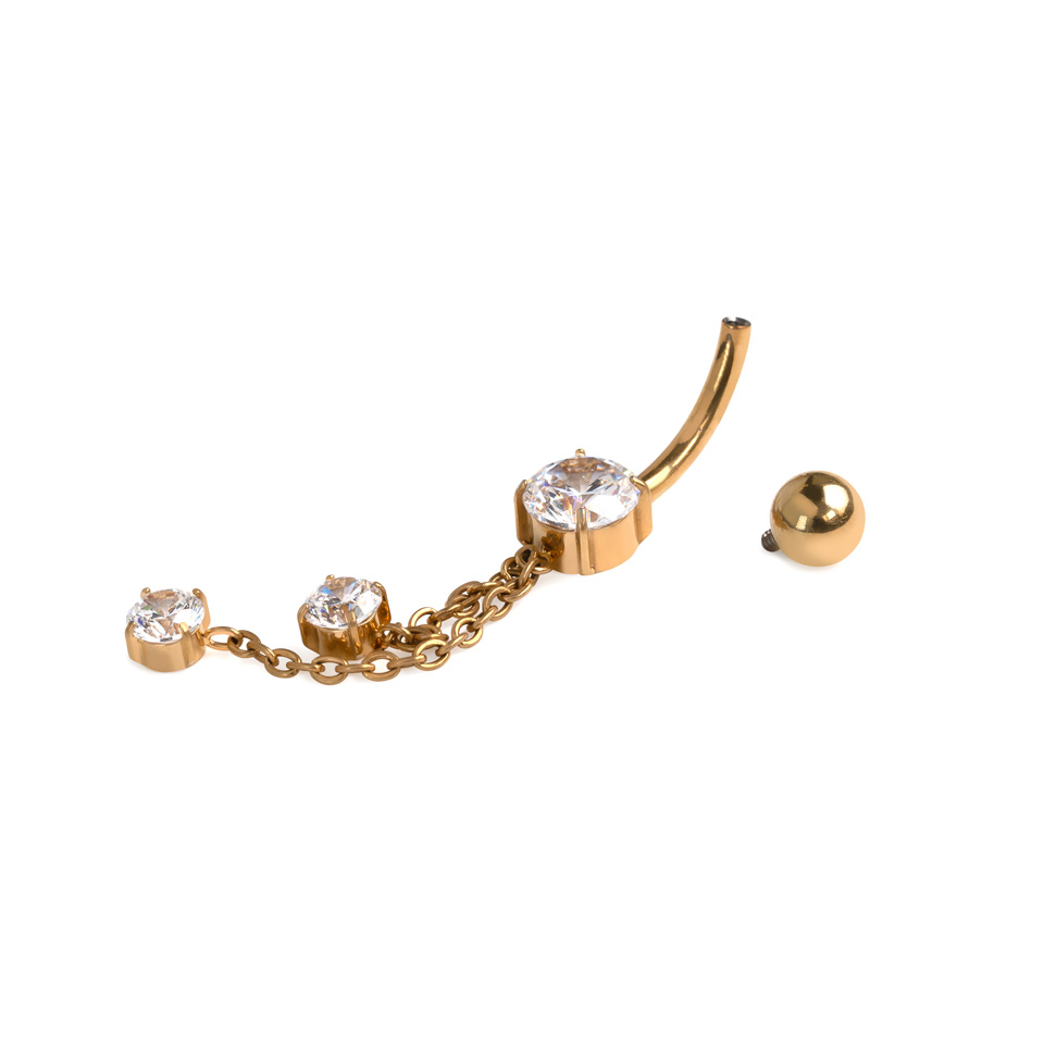 Barra per ombelico in titanio con catene e pietre