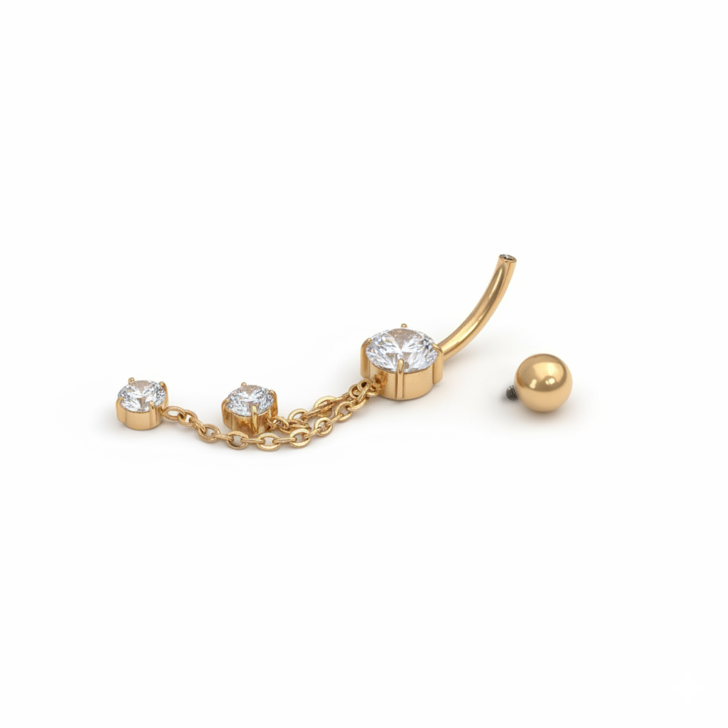 Barra per ombelico in titanio con catene e pietre