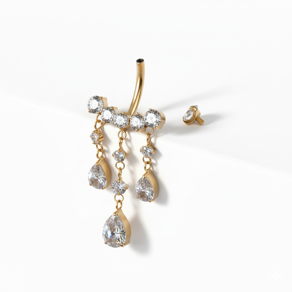 Barra per ombelico in titanio con pietre pendenti