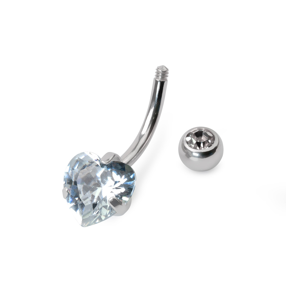 Piercing all'ombelico in titanio con pietra a cuore