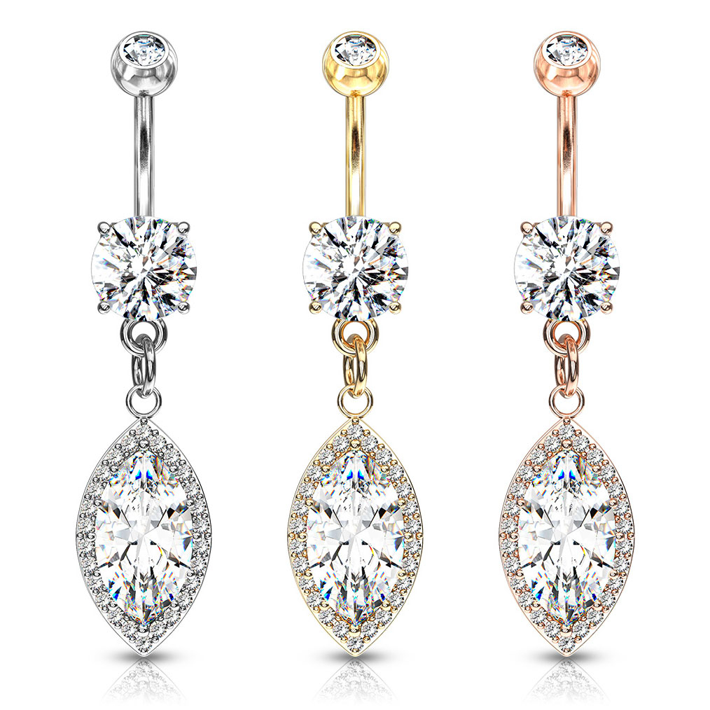 Piercing all'ombelico con pietra a forma di marquise