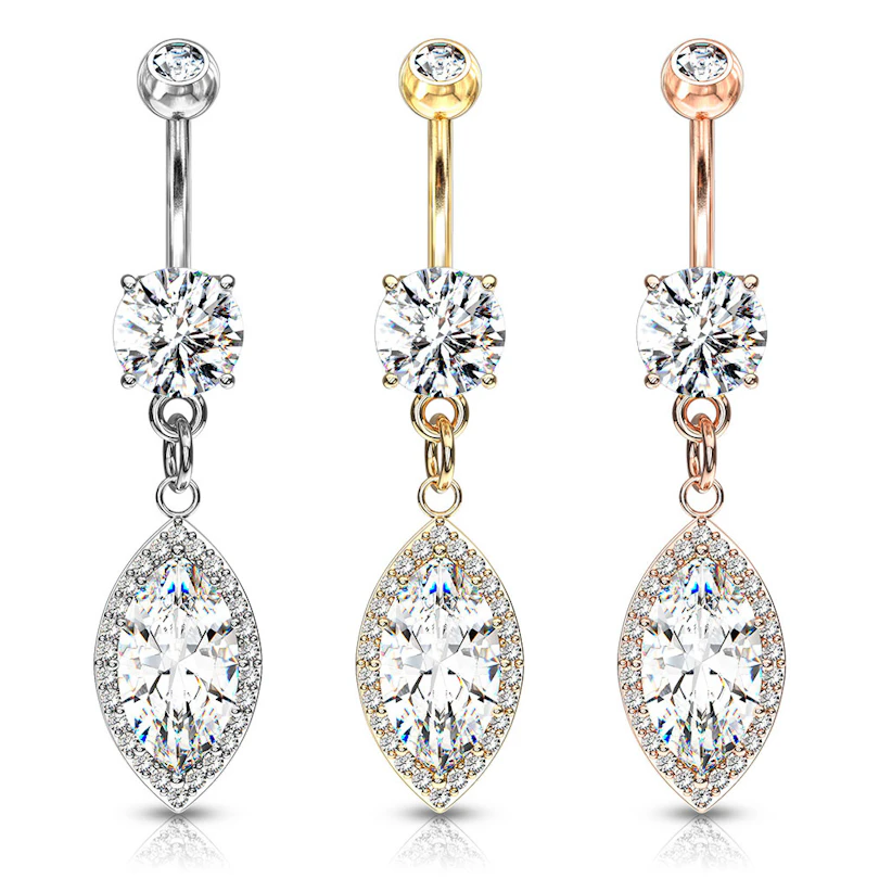 Piercing all'ombelico con pietra a forma di marquise