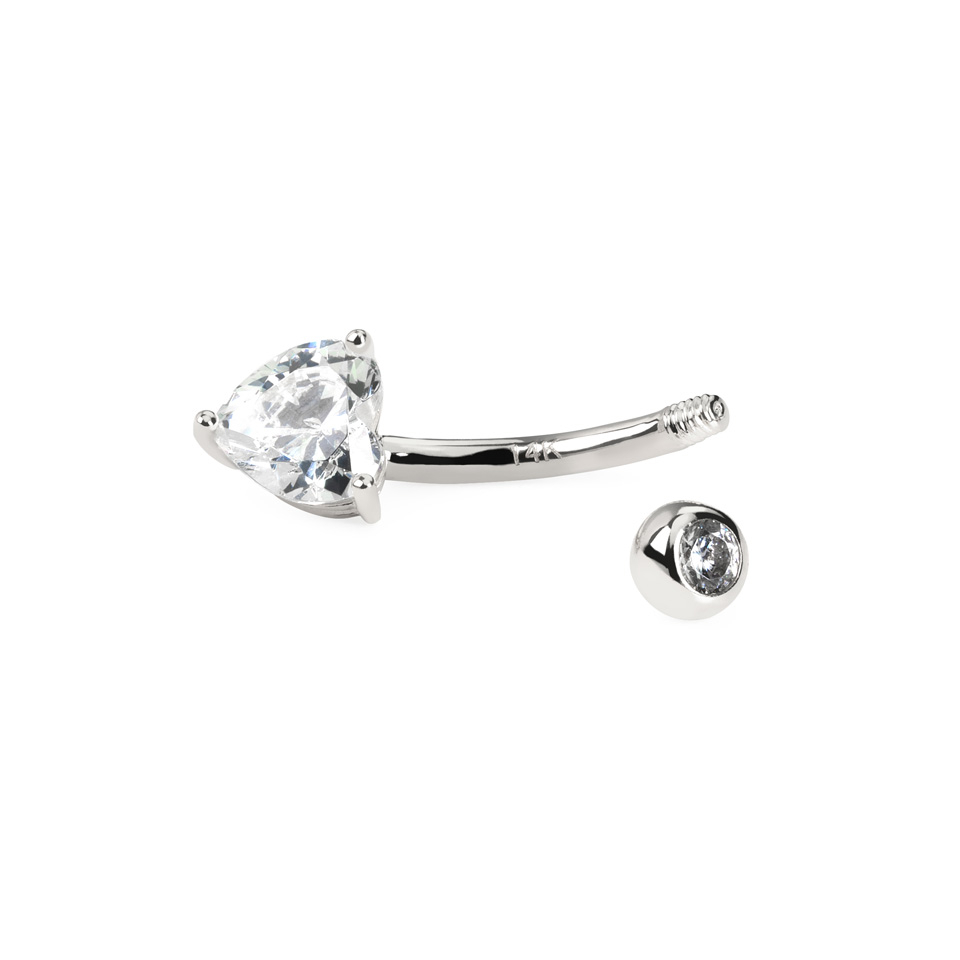 Piercing all'ombelico in oro 14K con pietra a cuore