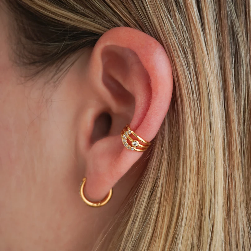 Ear cuff triplo con luna