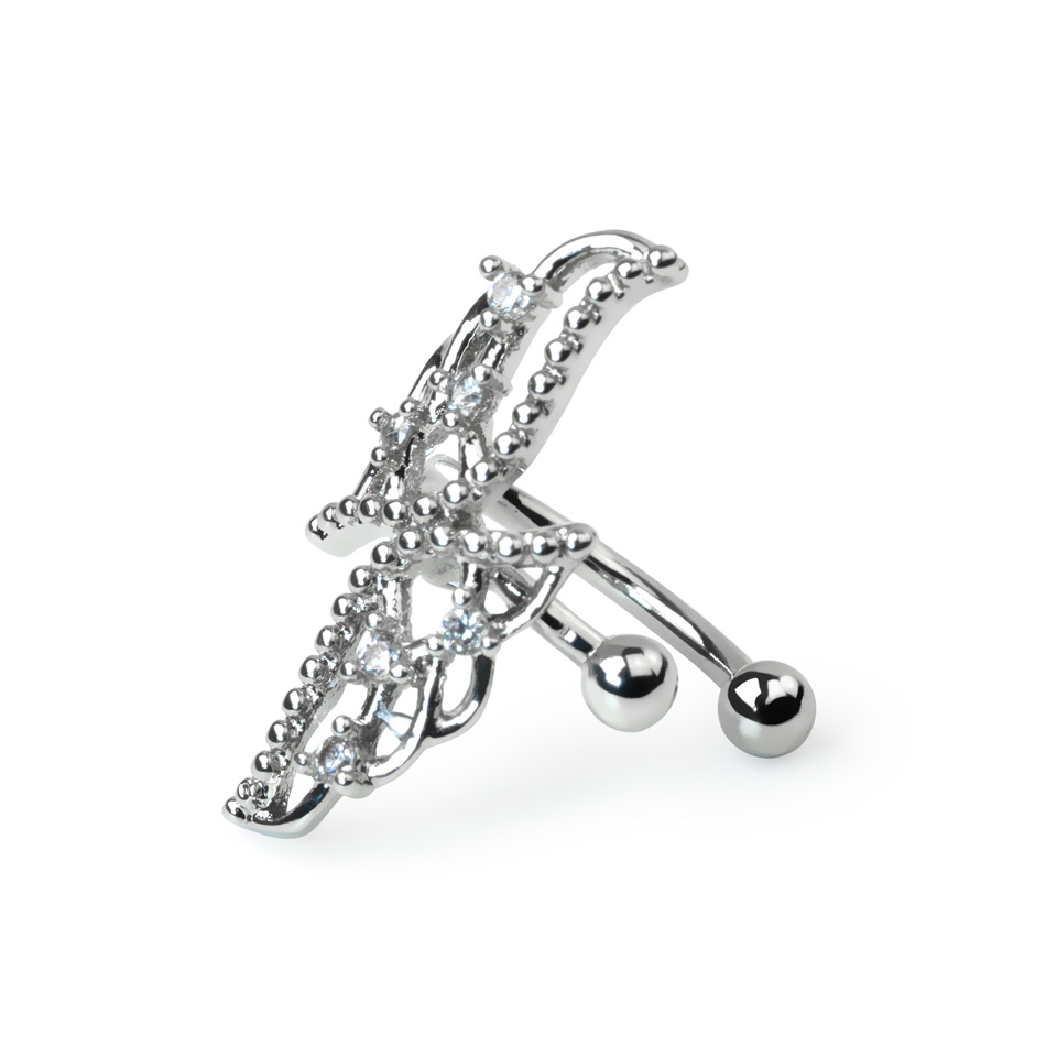 Earcuff in acciaio chirurgico con ali-grigio brillante