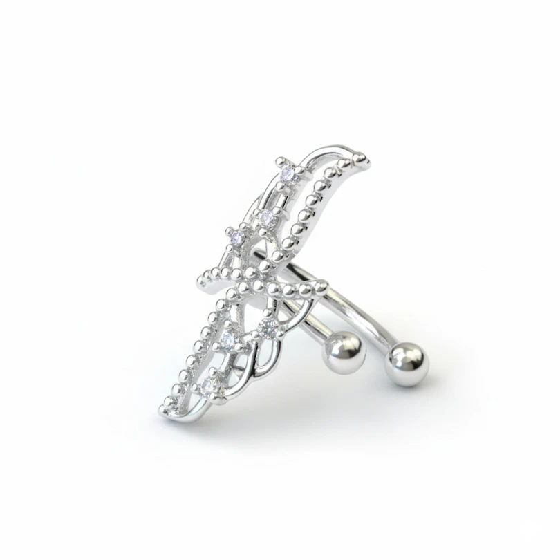 Earcuff in acciaio chirurgico con ali-grigio brillante