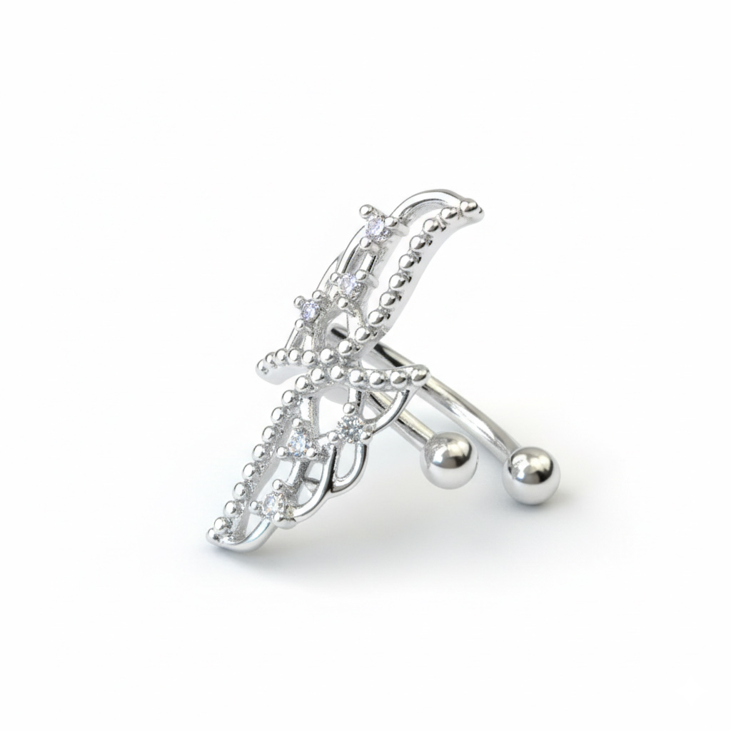 Earcuff in acciaio chirurgico con ali-grigio brillante