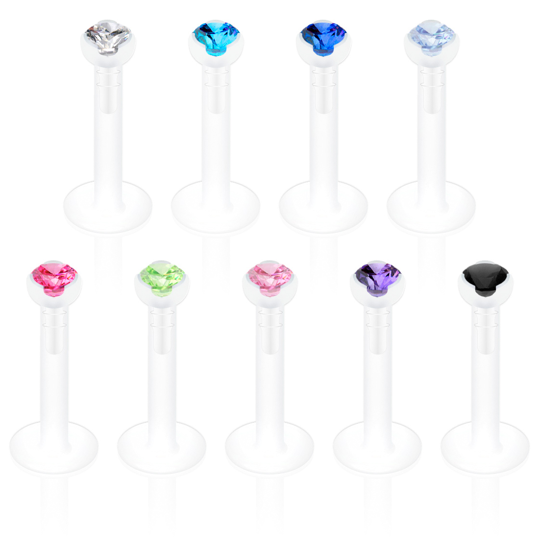 Labret in ptfe con pietre di vari colori