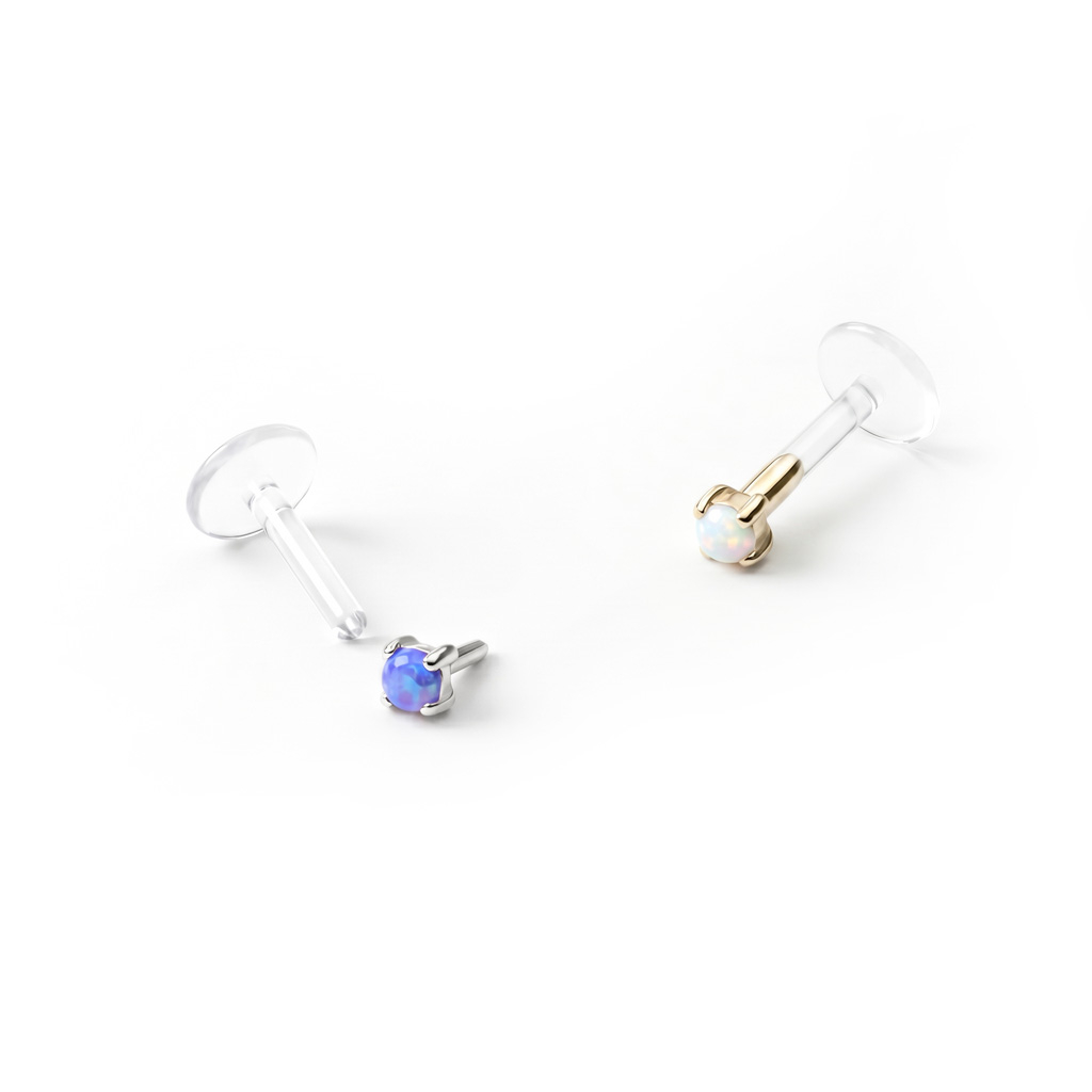 Labret in oro 14K con pietra opale