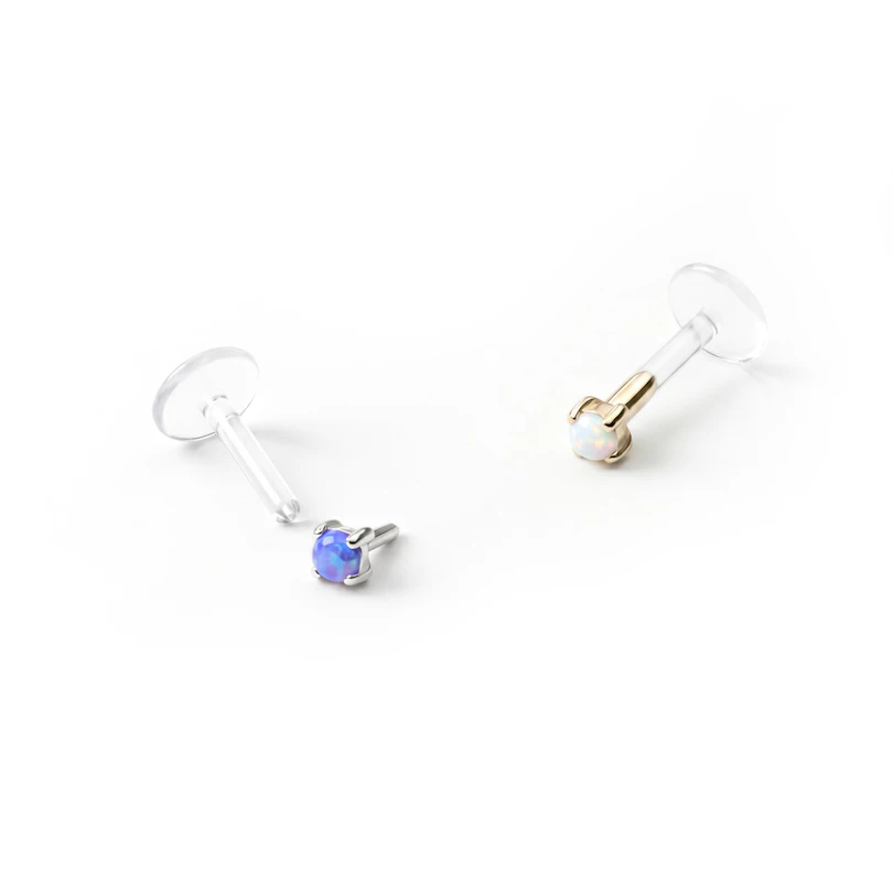 Labret in oro 14K con pietra opale