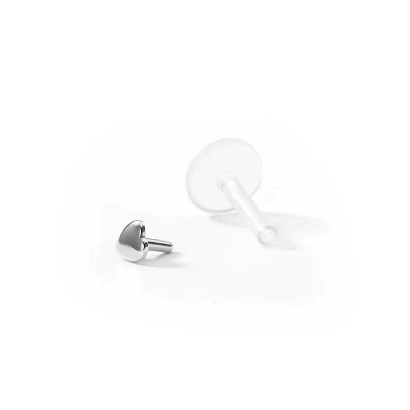 Labret in oro 14K con top a forma di cuore-8 mm-Oro bianco 14K / PTFE-1,2 mm