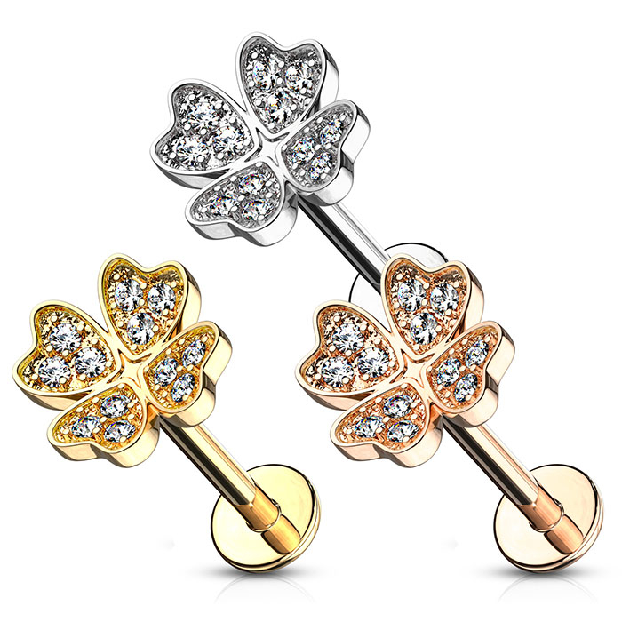 Labret con quadrifoglio e filettatura interna