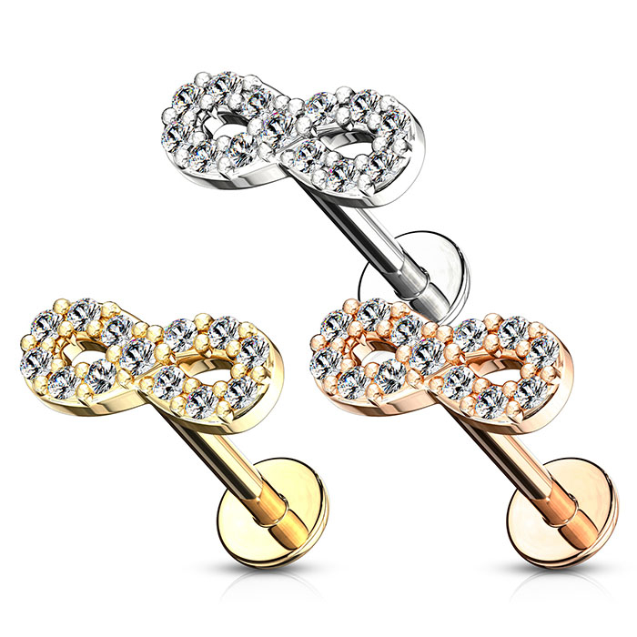 Labret con disegno di infinito tempestato di pietre