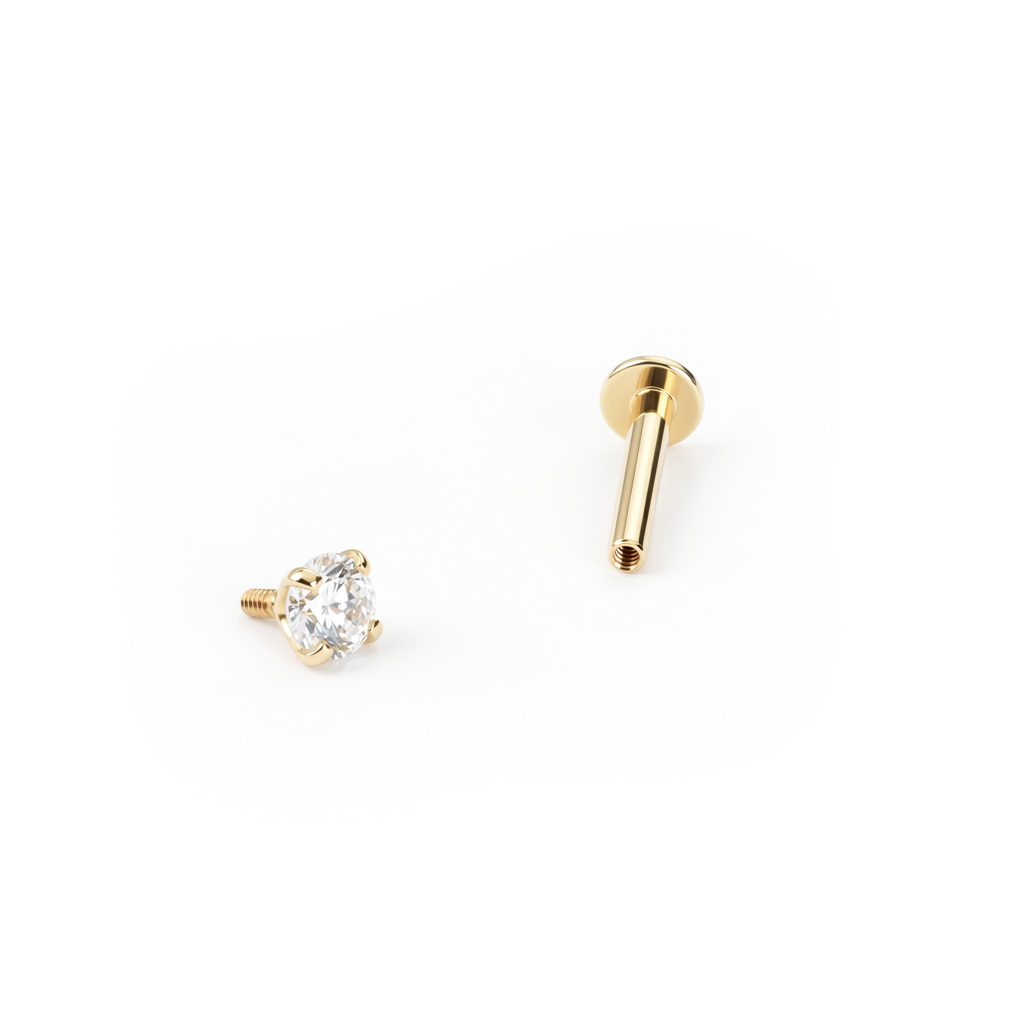 Labret in oro 14K con pietra e filettatura interna