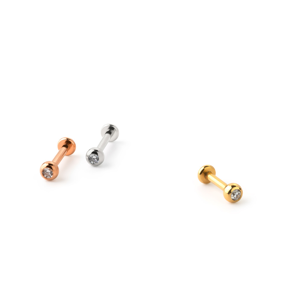 Labret in titanio con filettatura interna e sfera impreziosita