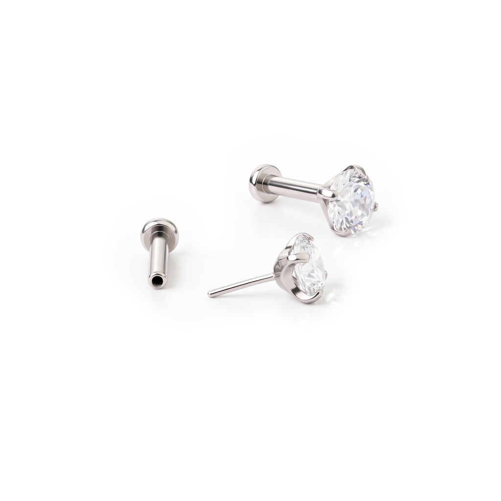 Labret push-in in titanio con pietra a griffe