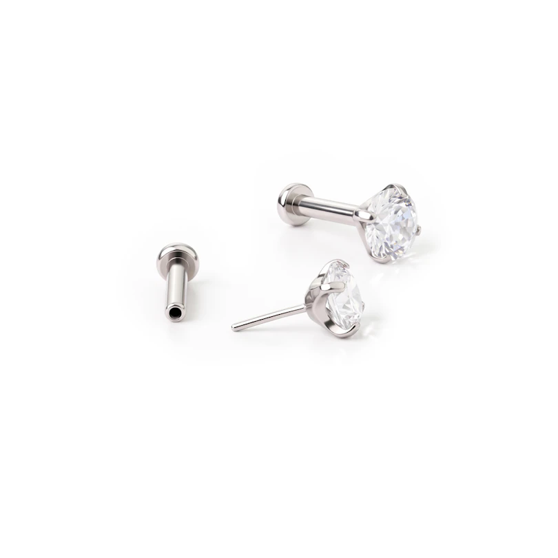 Labret push-in in titanio con pietra a griffe