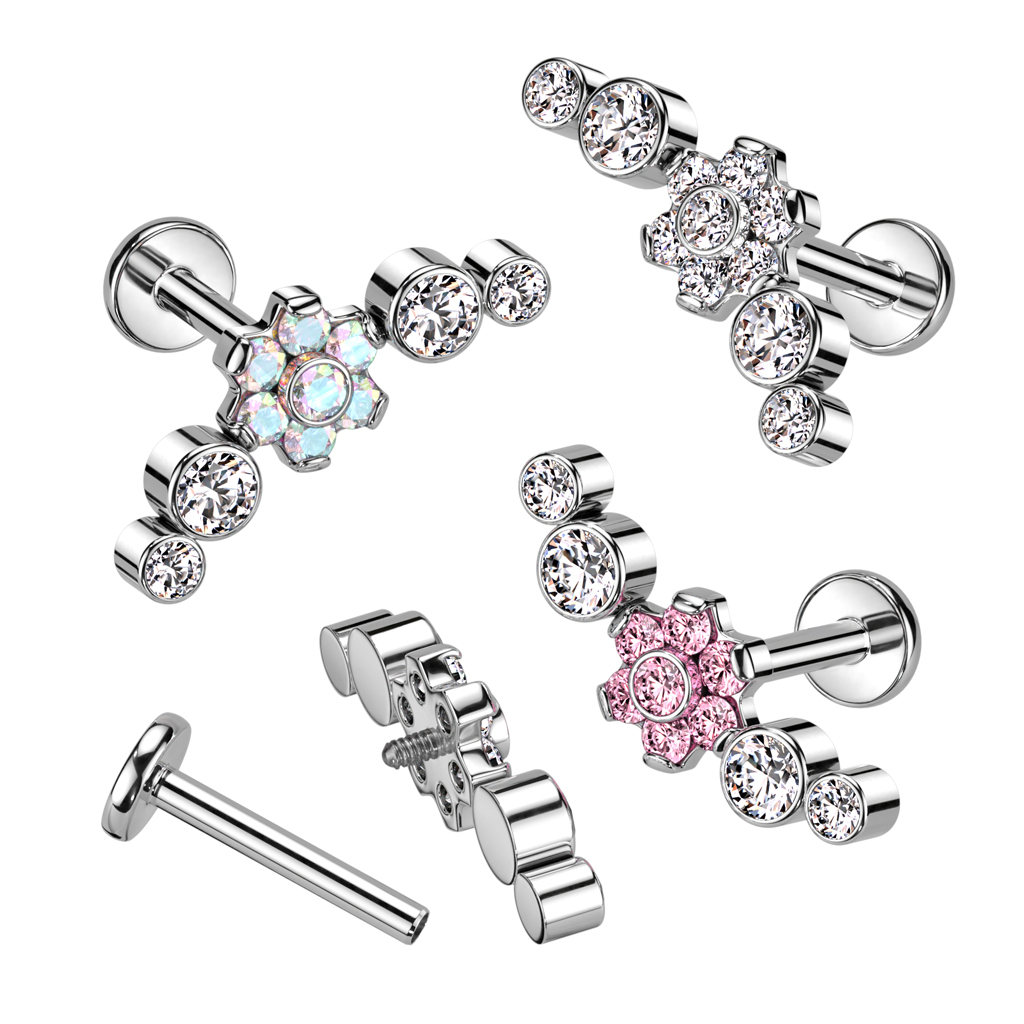 Labret in titanio con bellissimo design a fiore
