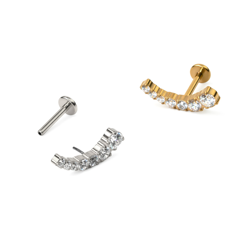 Labret push-in in titanio con top curvo e pietre