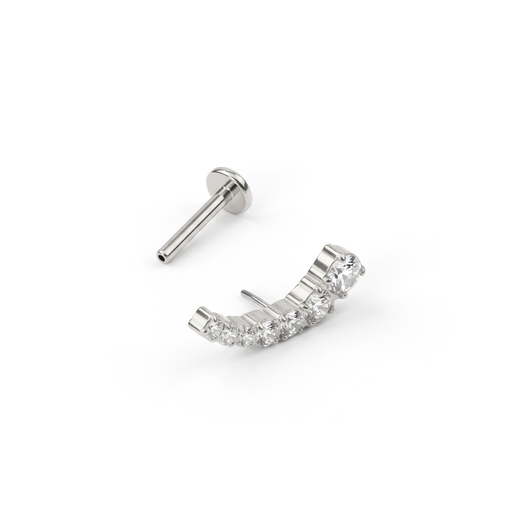 Labret push-in in titanio con top curvo e pietre