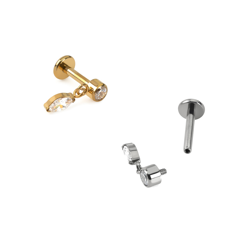 Labret in titanio con pietra pendente a taglio marquise