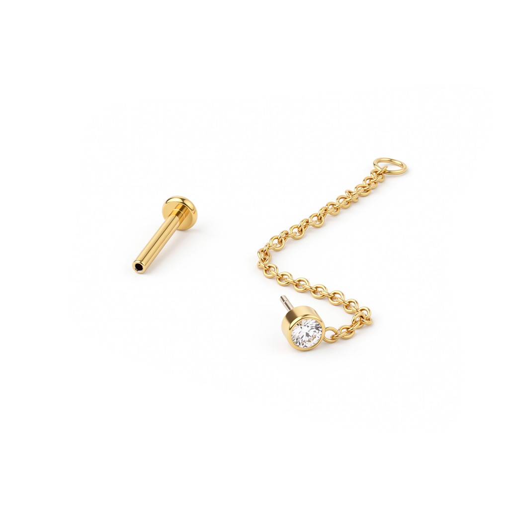 Labret in titanio con pietra e catenella