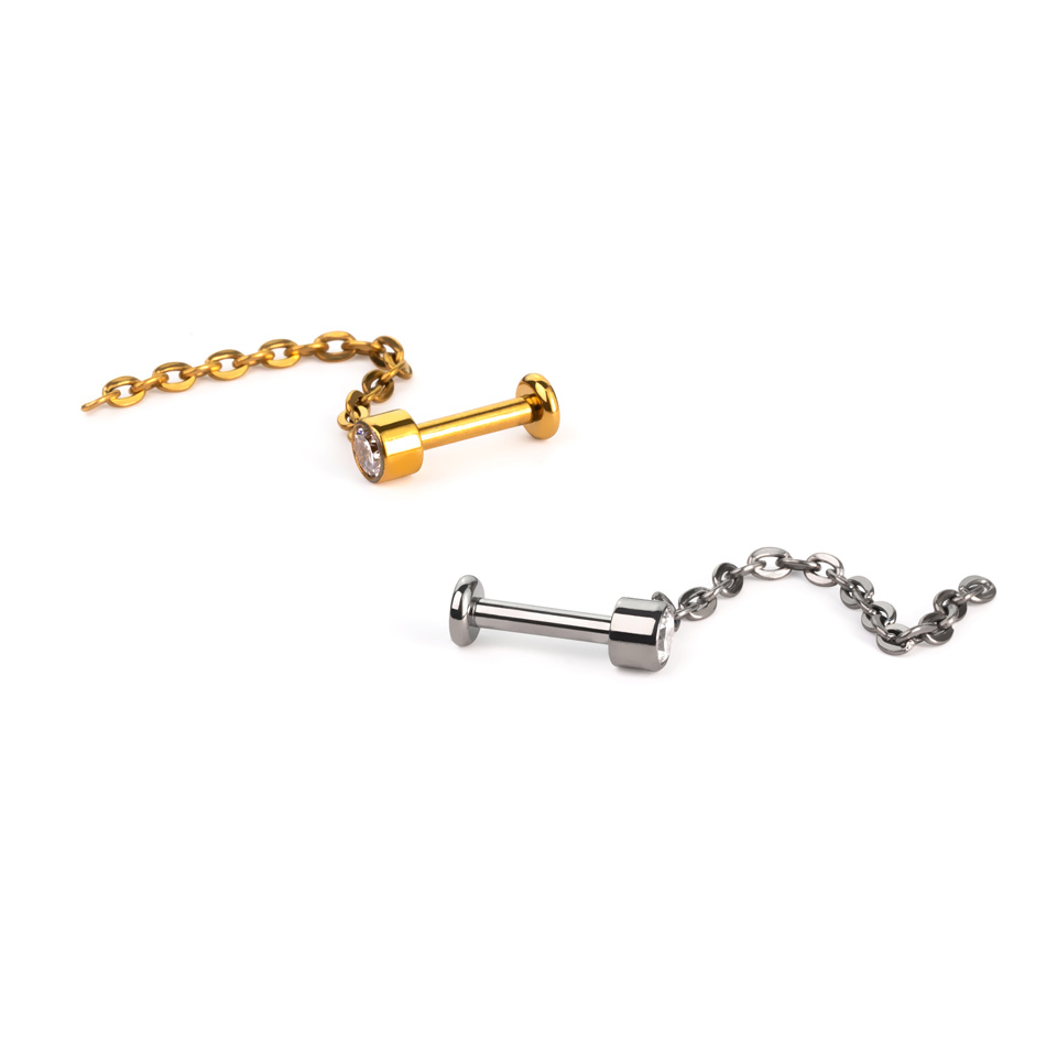 Labret in titanio con pietra e catenella pendente