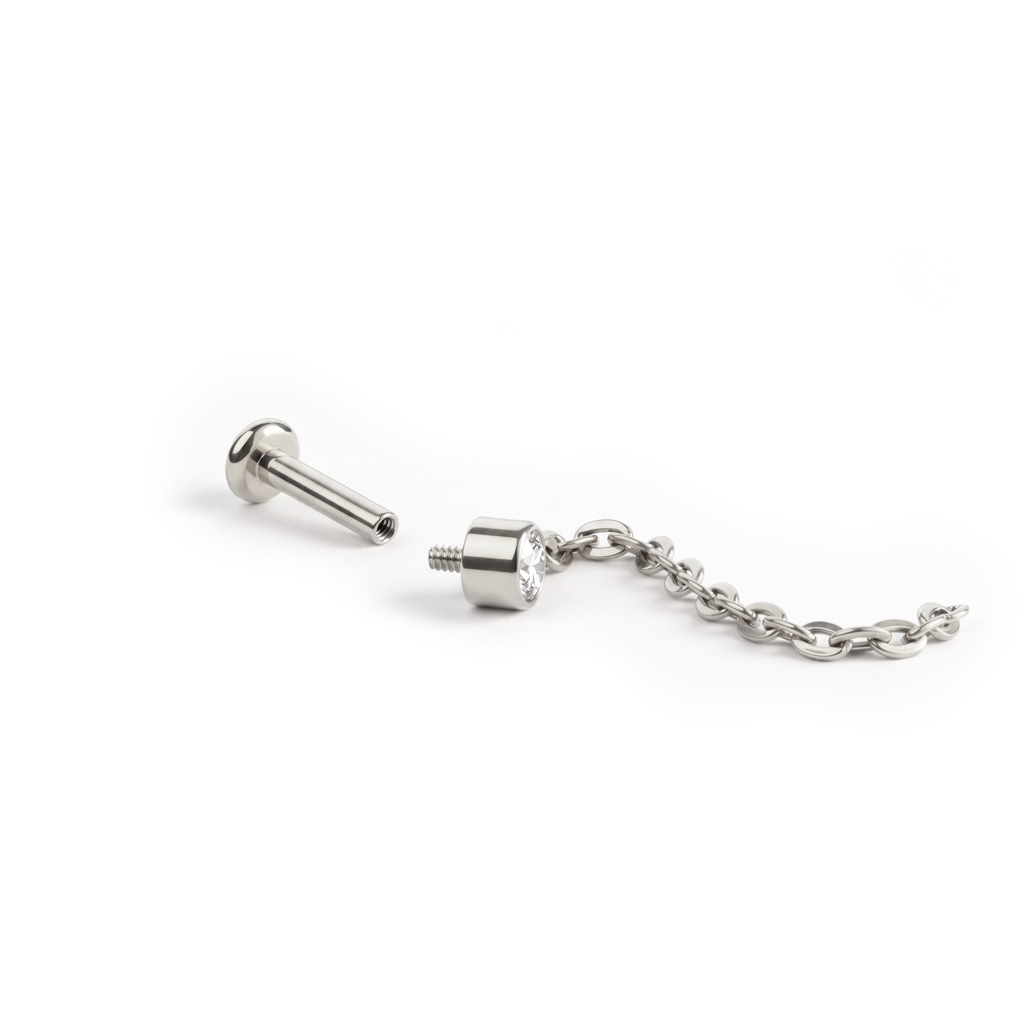 Labret in titanio con pietra e catenella pendente