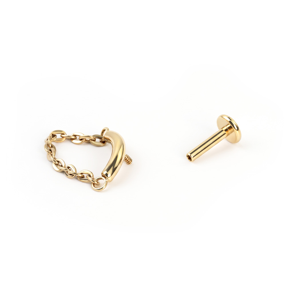 Labret con barra curva in titanio e catena