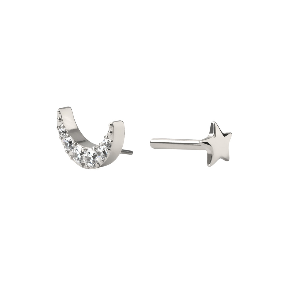 Labret in titanio con luna e disco piatto a stella