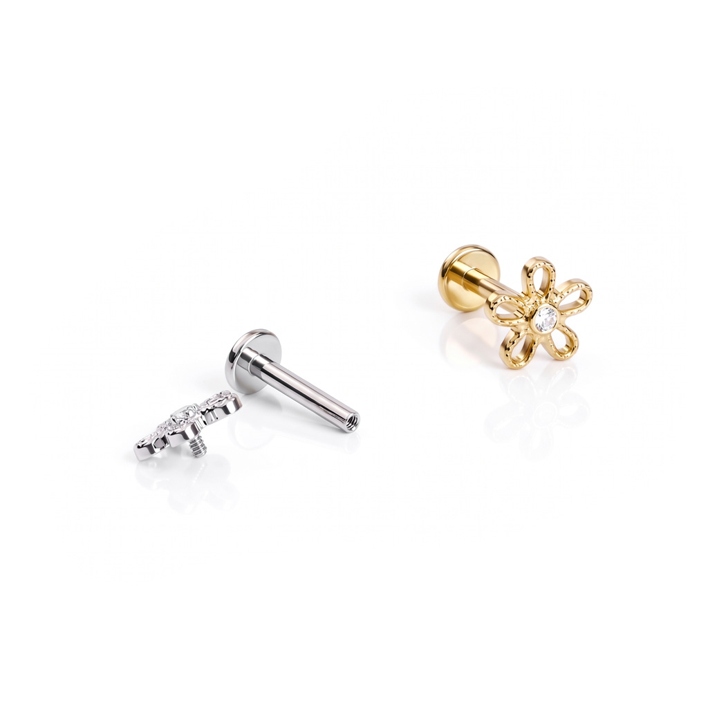 Labret in titanio con fiore