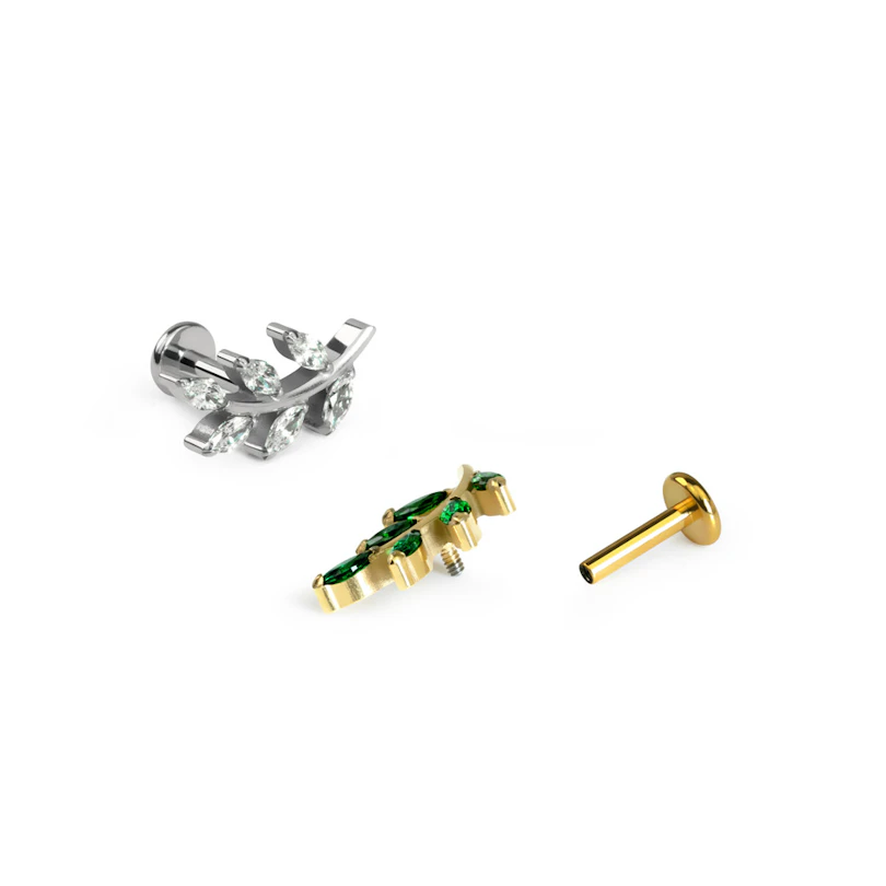 Labret in titanio con foglia e pietre