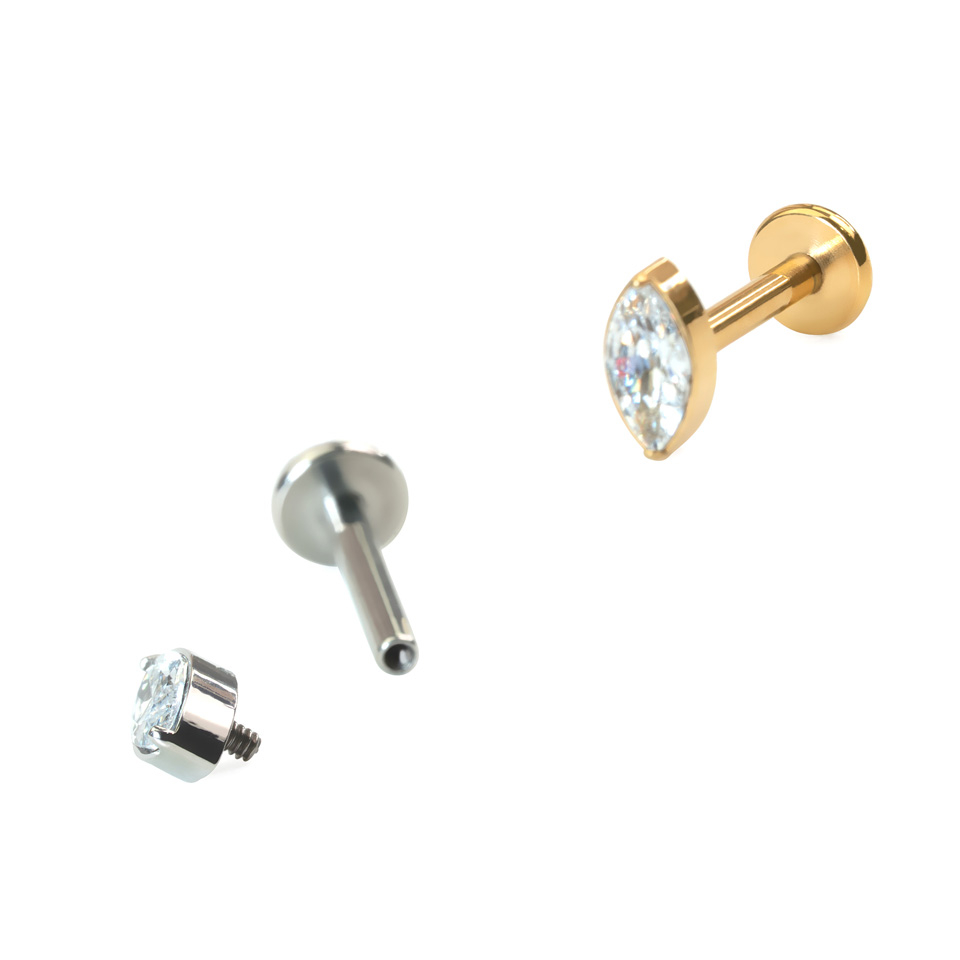 Labret in titanio con pietra marquise