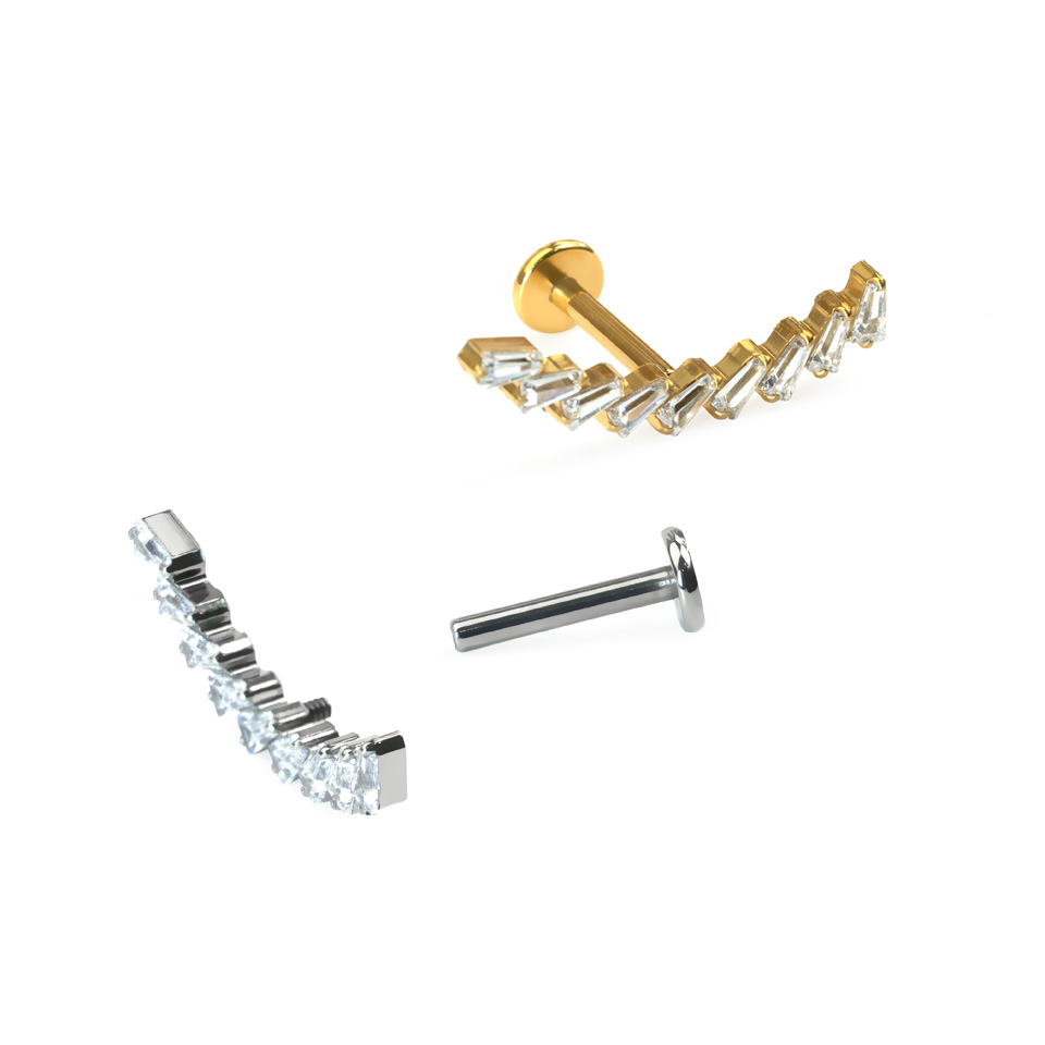 Labret in titanio con arco di pietre