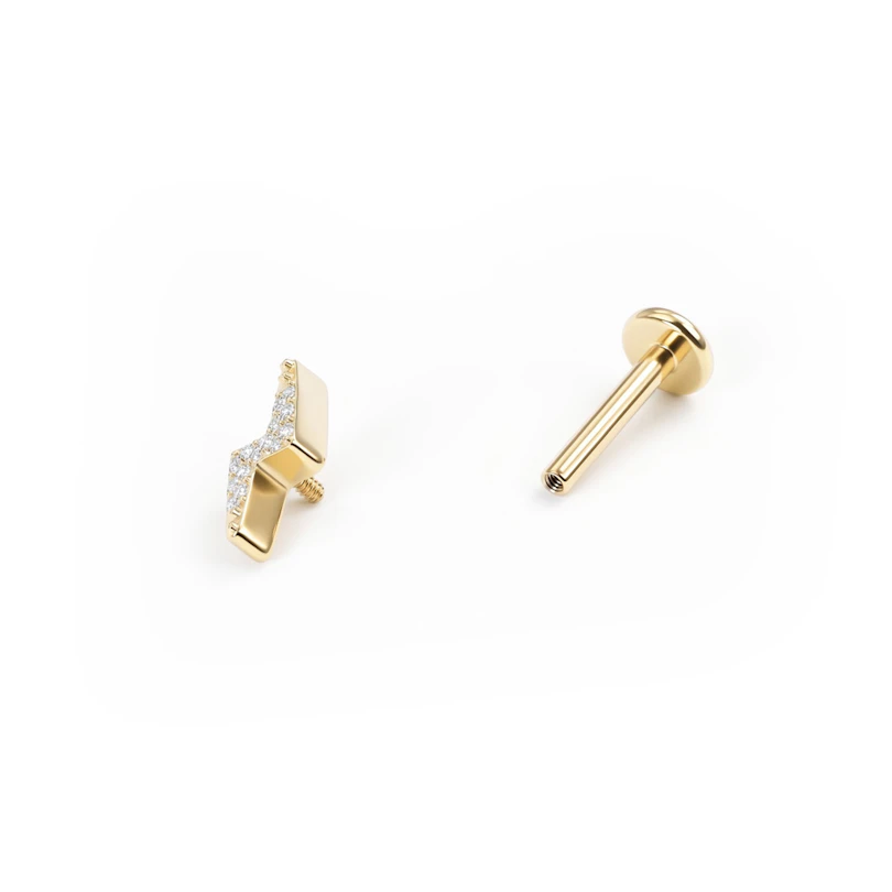 Labret in titanio con fulmine e pietre