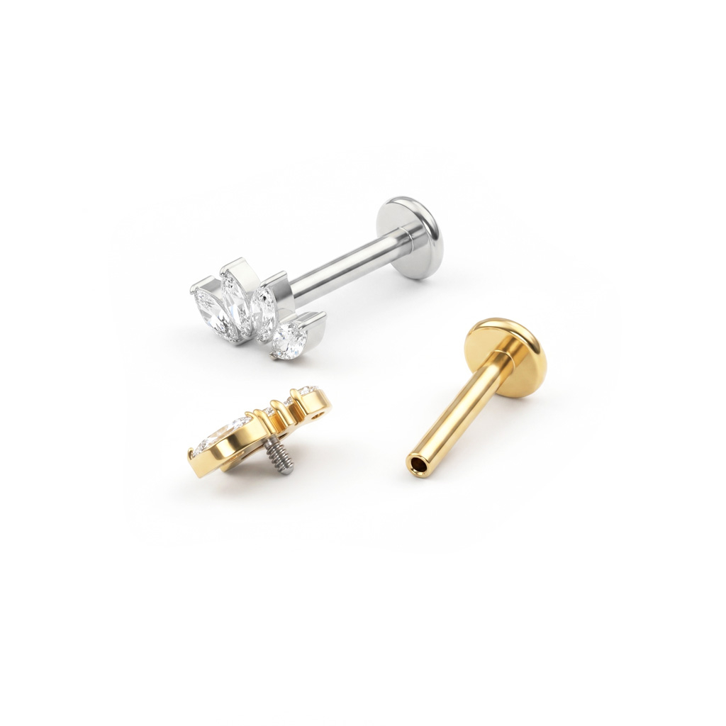 Labret in titanio con quattro pietre taglio marquise
