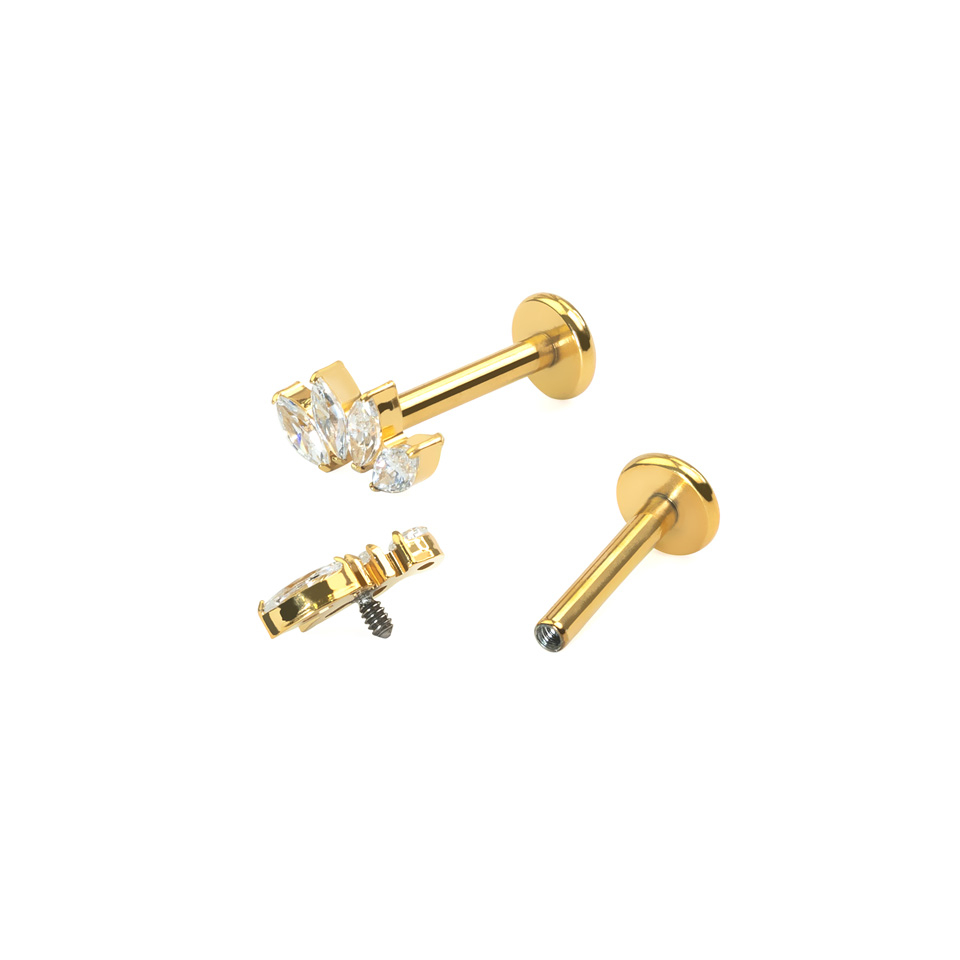 Labret in titanio con quattro pietre taglio marquise