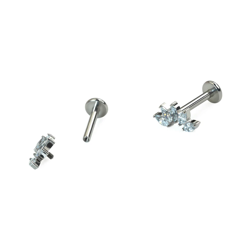 Labret dal top curvo in titanio con 5 pietre