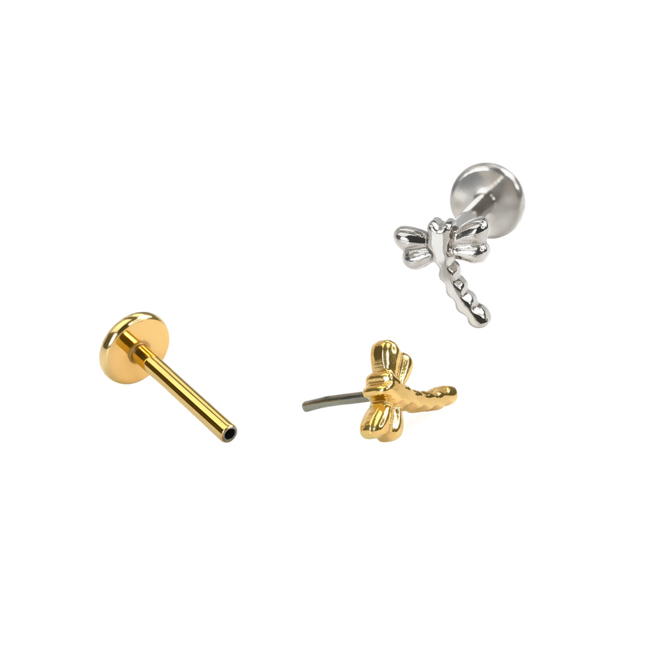 Labret in titanio con libellula