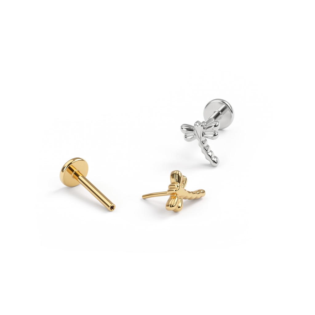 Labret in titanio con libellula