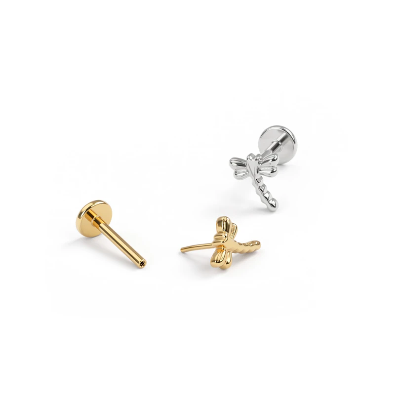 Labret in titanio con libellula